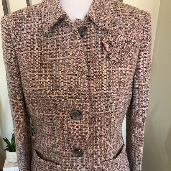 TAHARI by Arthur S. Levine - Rose/Brown Tweed Jacket - Size 8P - Picture 3 of 5